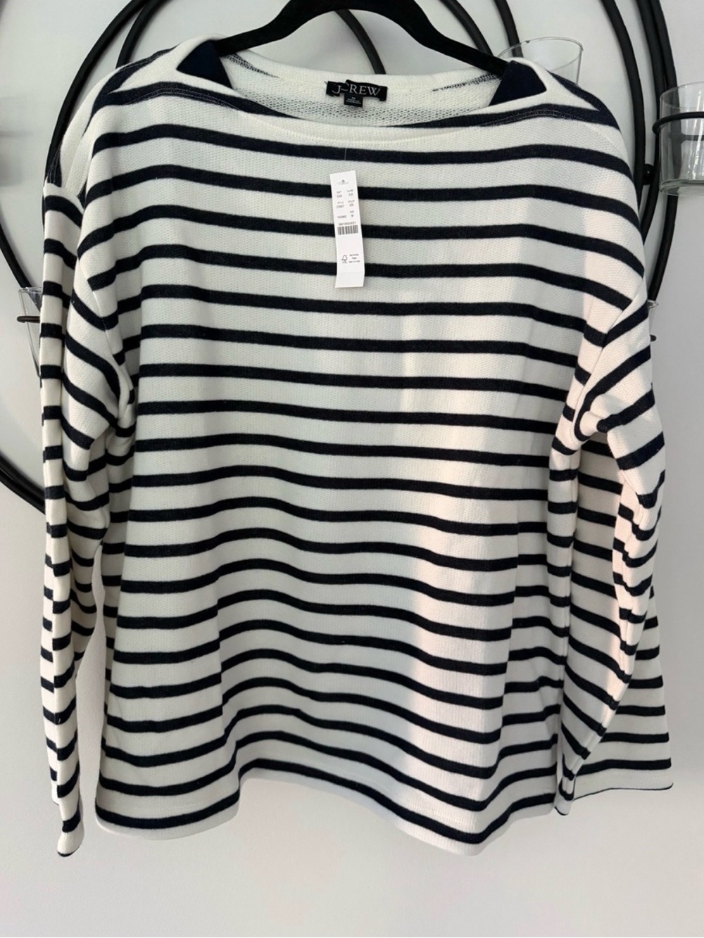 J. Crew White and Navy Heritage Terry Boatneck Sweatshirt